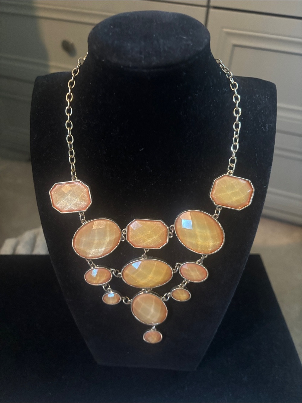 Gold-Tone Yellow Statement Bib Necklace. VTN